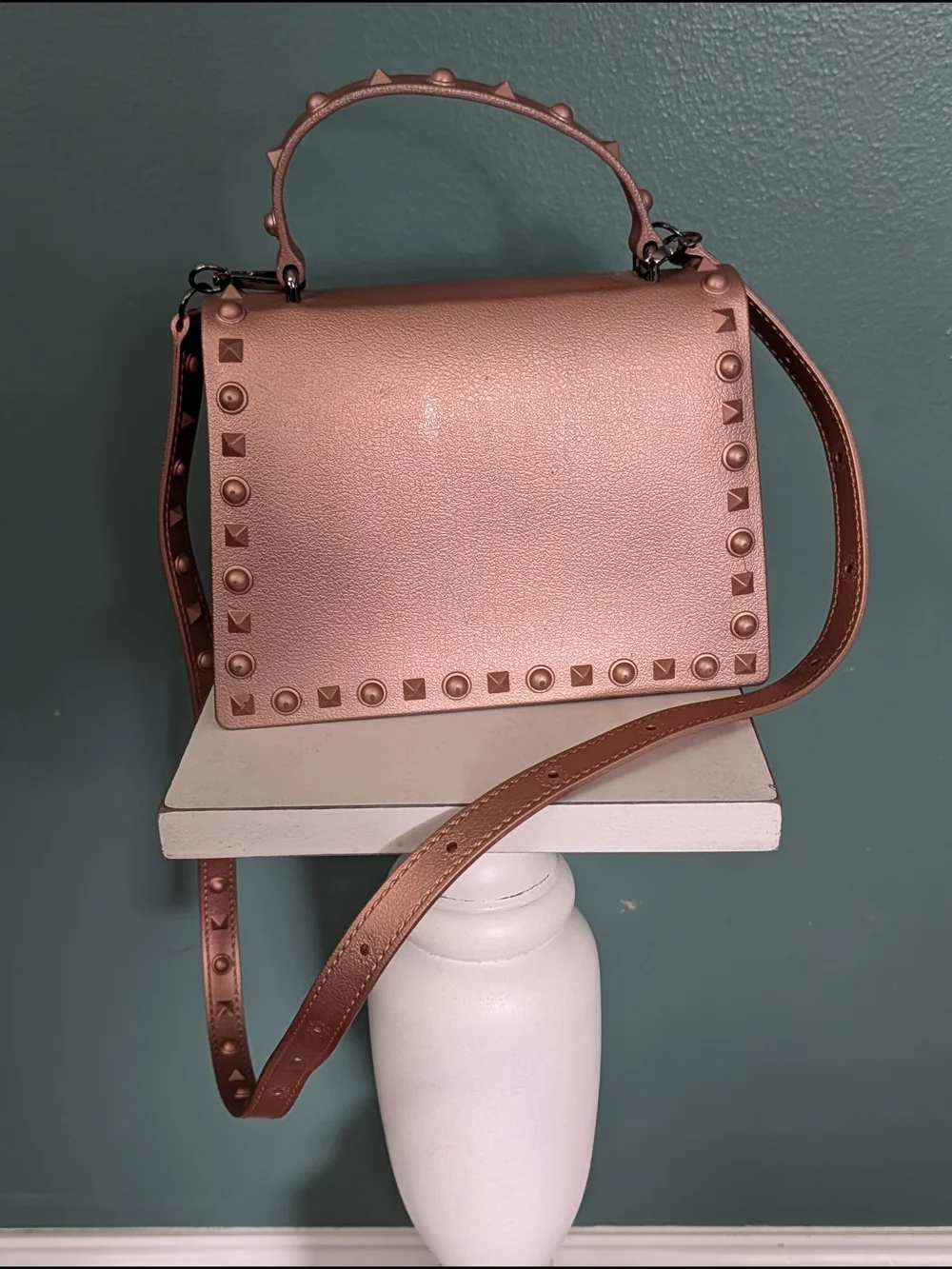 Metallic Rose Gold Studded Jelly Handbag/Crossbody Bag